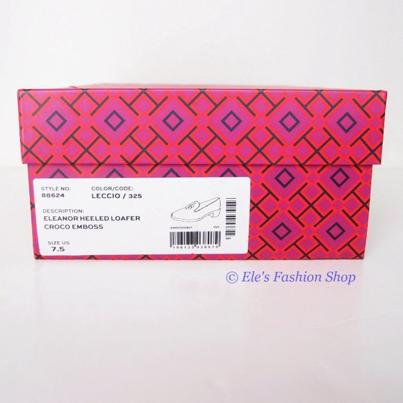 NIB Tory Burch Eleanor Heeled Loafer Croc Embossed Leather Leccio Green US7.5 - Picture 4 of 13